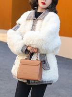 Veste Manteau Femme Hiver à Col Revers à Fausses Fourrures Synthétiques avec Manches Longues avec Poches Courte Bimatières Manteau Veste Femme
