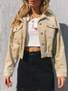 Veste Manteau Femmes Courte en Velours Côtelés à Col Revers avec Boutons avec Poches Manches Longues Unicolore Taille Haute