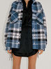 Veste Manteau Femmes Hivers Carreaux à Col Revers avec Manches Longues Fermeture avec Boutons avec Poches Bicolores