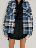 Veste Manteau Femmes Hivers Carreaux à Col Revers avec Manches Longues Fermeture avec Boutons avec Poches Bicolores