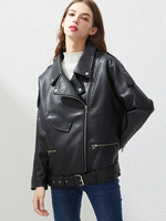Veste Manteau Femmes Hivers Courte à Cuir Synthétique à Col Revers avec Manches Longues Fermeture avec Zip et Boucles Unicolore