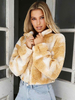 Veste Manteau Teddy Femmes Hiver Taille Haute en Fausse Fourrure Imprimé avec Manches Longues Bicolores