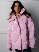 Veste matelassée rose à col rabattu et fermeture éclair surdimensionnée pour femme vêtement dextérieur décontracté dhiver 2025