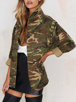 Veste Militaire Femmes 2021 Camouflage Manche Longue Grande Taille Veste Zip Vert