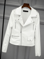 Veste Moto Femmes en Cuir Courte à Col Revers avec Manches Longues à Zip avec Boucles Unicolore