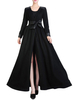 Veste noire en laine noire unicolore avec ceinture col V