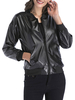 Veste noire Jewel manches longues Zip Up Synthétique Vestes Bomber en cuir