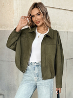 Veste oversize à épaules tombantes et fermeture éclair vert chasseur pour femme (2026)