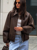 Veste rétro en similicuir marron pour femme 2026