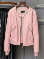 Veste Simili Cuir Femme Courte Femme avec Manches Longues à Col Rond à Zip Unicolore Veste Femme