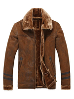 Veste Suédé Hommes 2021 Marron Synthétique Patch Casual Manteau Doublure en Peluche à Zip Boucle Veste d