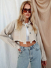 Veste Taille Haute en Denim Femme à Col Revers avec Manches Longues avec Boutons Unicolore