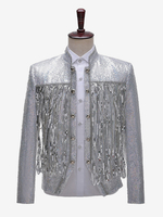 Veste Vintage Médiévale Argenté À Franges Paillettes Costumes Rétro Hommes
