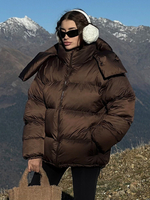 Vestes bouffantes à capuche surdimensionnées avec fermeture éclair décontractée pour tous les jours Veste en coton noir pour femmes