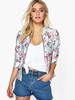 Vestes Courtes Imprimées Florales en Satin Femmes avec Manches Longues à Zip à Col Montant Multicolores Vestes Imprimées 2021