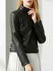 Vestes de moto pour femmes Veste courte en cuir synthétique polyuréthane avec col bijou noir