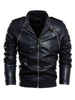 Vestes en cuir pour hommes Fermeture éclair en cuir PU épaissir coupe-vent élégant en couches noir