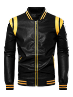 Vestes en cuir pour hommes Zipper en cuir PU épaissir élégant Moto en couches noir