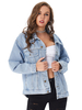 Vestes en Denim Courtes Femmes à Col Revers avec Manches Longues avec Poches Unicolore
