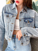 Vestes en Denim Taile Haute Femmes à Col Revers avec Manches Longues avec Poches Unicolore