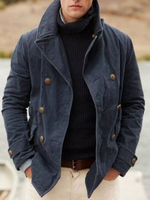 Vestes Et Manteaux Homme Casuel Col Rabattu Noire Double Boutonnage