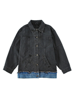 Vestes Femmes en Denim Courtes à Col Revers avec Manches Longues avec Poches Cousu Bicolores