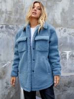 Vestes Manteau Femmes Teddy en Fausse Fourrure Hivers à Col Revers avec Poches avec Manches Longues Unicolore