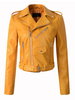 Vestes Moto en Cuir Courte Femmes à Col Revers avec Manches Longues à Cuir Synthétique Vernis avec Poches Fermeture à Zip avec Boucles Unicolore