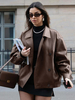 Vestes Pour Femmes Col Rabattu Bouton Chic Décontracté Veste Marron Femmes