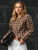 Vestes pour femmes col rabattu boutonnage bicolore sur le devant veste dintérieur chic marron clair pour femmes