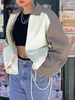 Vestes pour femmes Col rabattu Deux tons Fermeture éclair surdimensionnée Casual Street Wear Veste kaki