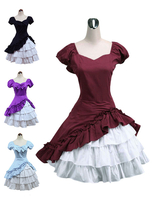 Vin blanc Lolita OP robe manches courtes à volants Déguisements Halloween