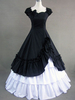 Vintage Costume victorien coton noir volant rétro robe Maxi femmes Halloween