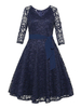 Vintage Robe 1950 bleu marine foncé en couches lacent manches longues Jewel cou semi-transparent robe rétro