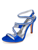 Violet chaussures mère satin bout ouvert strass chaussures de mariage à lanières sandales à talons