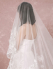 Voile 1 couche en tulle avec dentelle forme de cascade