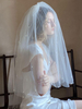 Voile de mariage à deux niveaux de perles Tulle bord coupé Voile de mariée classique ivoire