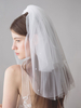 Voile de mariage à deux niveaux en tulle bord coupé classique court voile de mariée ivoire