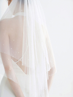 Voile de mariage à deux niveaux Tulle Cut Edge Voiles de mariée classiques