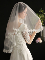 Voile de mariage à un niveau dentelle Tulle dentelle appliques bord voile de mariée classique