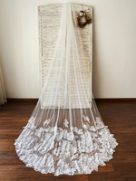 Voile de mariage à un niveau en dentelle de tulle appliques bord voile de mariée classique