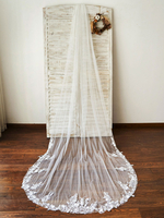 Voile de mariage à un niveau en dentelle de tulle appliques bord voile de mariée classique