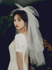 Voile de mariage blanc à deux niveaux nœuds tulle bord coupé voiles de mariée classiques