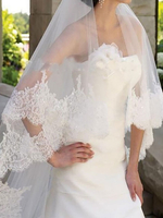 Voile de mariage blanc à un niveau en dentelle bord fini cascade voiles de mariée
