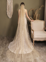 Voile de mariage blond à un niveau paillettes tulle bord fini cascade voiles de mariée