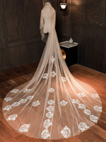 Voile de mariage deux niveaux dentelle tulle coupe bord classique voiles de mariée