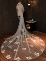 Voile de mariage deux niveaux dentelle tulle coupe bord classique voiles de mariée