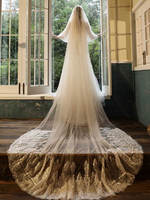 Voile de mariage deux niveaux dentelle tulle coupe bord classique voiles de mariée
