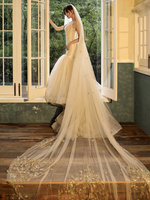 Voile de mariage deux niveaux dentelle tulle coupe bord classique voiles de mariée