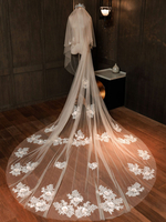 Voile de mariage deux niveaux dentelle tulle coupe bord voile de mariée classique